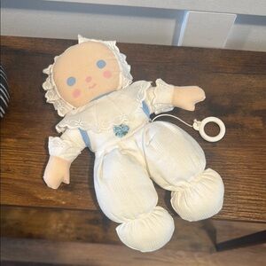 Fanfoun Lovey Rare France Cloth Doll Plush musical pull doll white blue flower